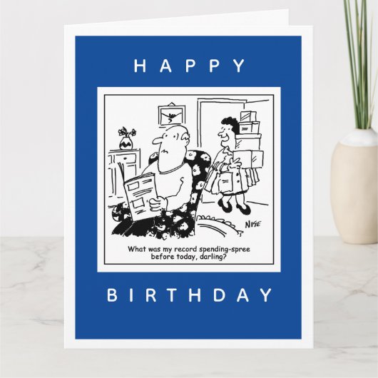Echtgenoot in Shock bij Wife's Spending Spree Cart Kaart (Voorkant)