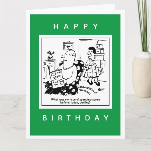 Echtgenoot in Shock bij Wife's Spending Spree Cart Kaart (Voorkant)