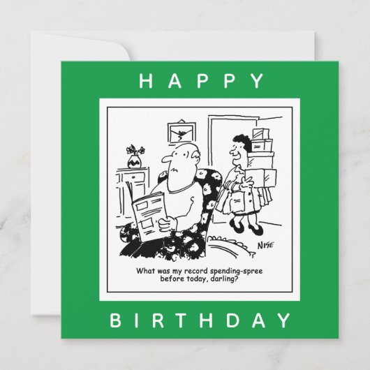 Echtgenoot in Shock bij Wife's Spending Spree Cart Kaart (Voorkant)