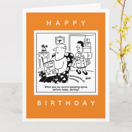 Echtgenoot in Shock bij Wife's Spending Spree Cart Kaart (Gele Bloem)