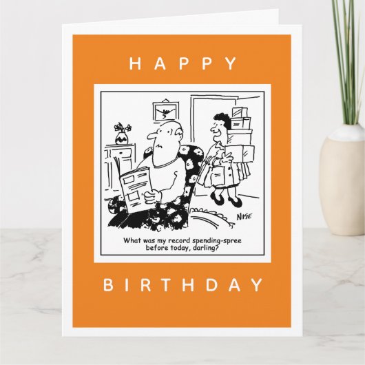 Echtgenoot in Shock bij Wife's Spending Spree Cart Kaart (Voorkant)