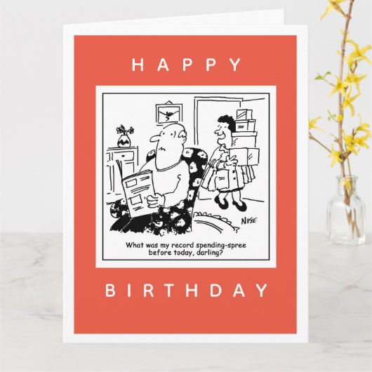 Echtgenoot in Shock bij Wife's Spending Spree Cart Kaart (Gele Bloem)