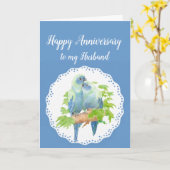 Echtgenoot Jubileum, Cute Romantic Parrots, Birds Kaart (Gele Bloem)