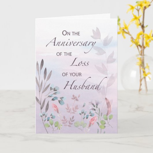 Echtgenoot Jubileum van verlies Waterverf Florals Kaart (Gele Bloem)