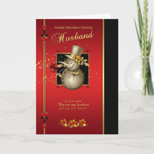 Echtgenoot Kerst Kaart - Gold Effect Sneeuwman - R