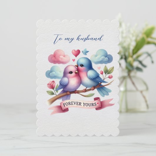 Echtgenoot Liefdesvogels Voor Altijd Jouw Valentij Feestdagenkaart (Staand voorkant)