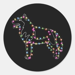 Echtgenoot met kerst lichte esky met vrolijk kerst ronde sticker