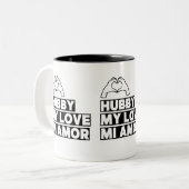Echtgenoot Modern Honeymoon Wit Schrift Zwart Tweekleurige Koffiemok (Voorkant links)