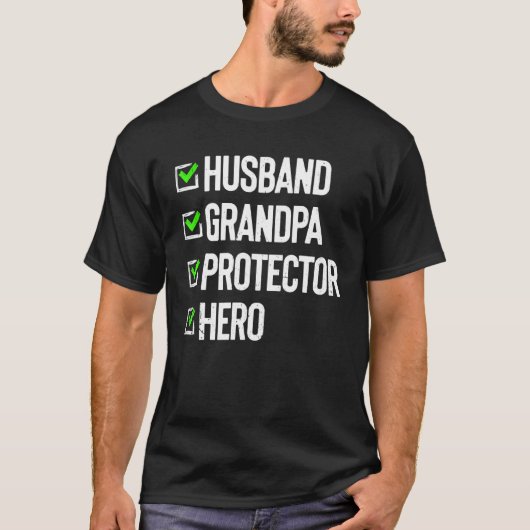 Echtgenoot Opa Protector Hero Vaders Dag voor Gras T-shirt (Voorkant)