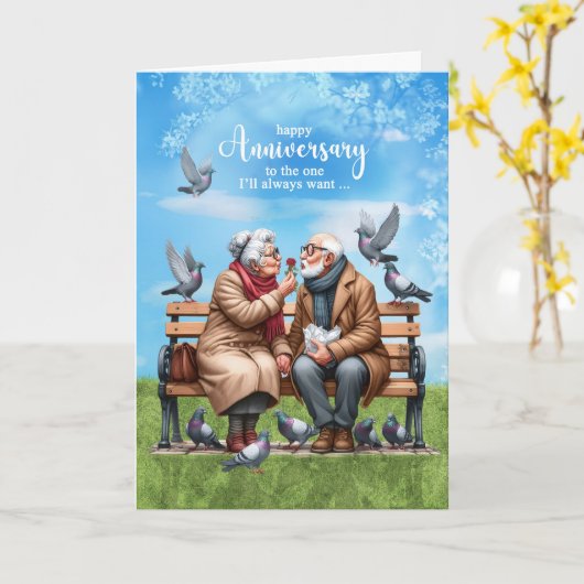 Echtgenoot oud paar op een bank bruiloft Jubileum Kaart (Gele Bloem)