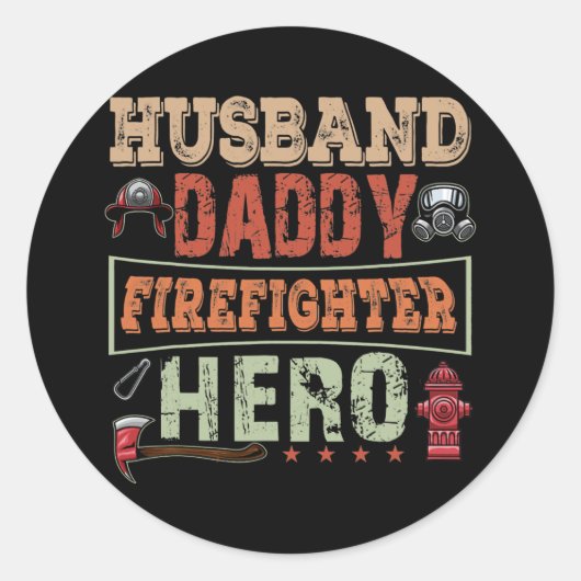  echtgenoot papa brandweerman Hero Matching Ronde Sticker (Voorkant)