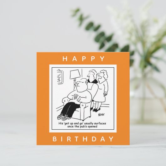 Echtgenoot staat op en gaat mee wanneer Pub Cartoo Kaart (Staand voorkant)