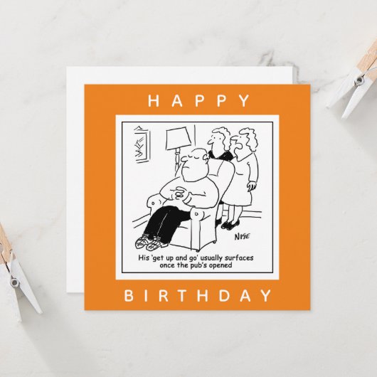 Echtgenoot staat op en gaat mee wanneer Pub Cartoo Kaart (Voorkant / Achterkant in situ)