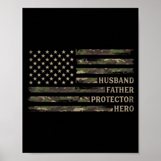 Echtgenoot Vader Beschermer Held Camo Vlag VS Poster (Voorkant)