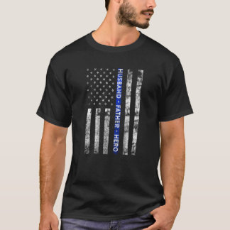 Echtgenoot, vader, hero Amerikaanse vlag Thin Blue T-shirt