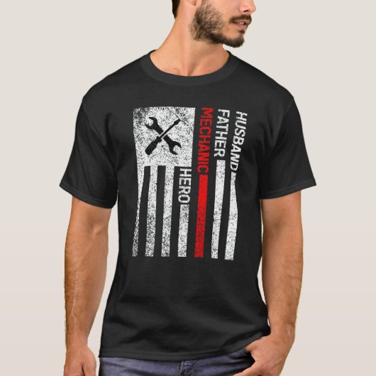 Echtgenoot Vader Monteur Held Vs Vlag Monteur T-shirt (Voorkant)