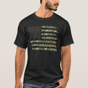 Echtgenoot Vader Opa Held Vintage Camo Amerikaans T-shirt