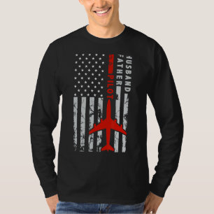 Echtgenoot Vader Piloot VS Vlag Luchtvaart Vliegtu T-shirt