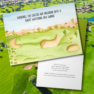 Echtgenoot, Verjaardag Woestijn Golfbaan Aquarel Kaart