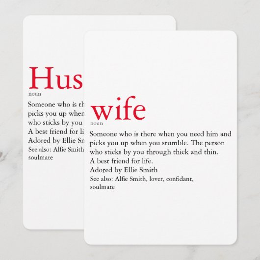 Echtgenoot Vrouw Definitie Bruiloft / Jubileum Kaart (Voorkant / Achterkant)