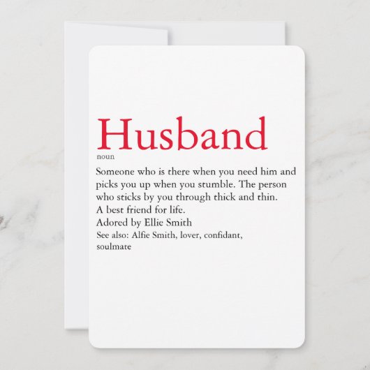 Echtgenoot Vrouw Definitie Bruiloft / Jubileum Kaart (Achterkant)