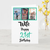 Echtgenote 21e verjaardag Moderne fotocollage-kaar Kaart (Gele Bloem)