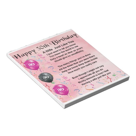 Echtgenote - 30e verjaardag notitieblok (Schuin)