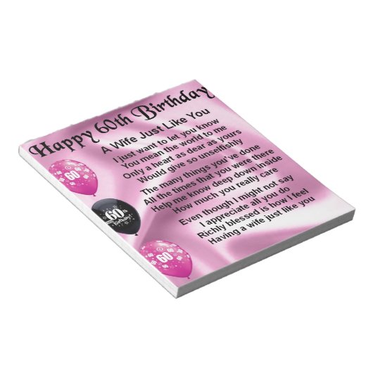 Echtgenote - 60e verjaardag notitieblok (Schuin)
