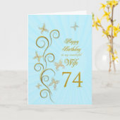 Echtgenote 74e verjaardag met gouden vlinders kaart (Gele Bloem)