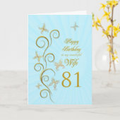 Echtgenote 81e verjaardag met gouden vlinders kaart (Gele Bloem)