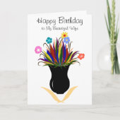 Echtgenote Birthday bloemen Black Vase Kaart (Voorkant)
