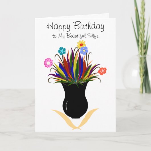 Echtgenote Birthday bloemen Black Vase Kaart (Voorkant)