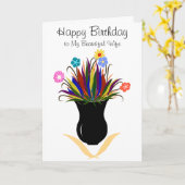 Echtgenote Birthday bloemen Black Vase Kaart (Gele Bloem)