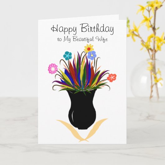 Echtgenote Birthday bloemen Black Vase Kaart (Gele Bloem)