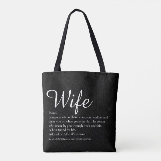 Echtgenote Definitie Modern Schrift Zwart en Wit Tote Bag (Achterkant)