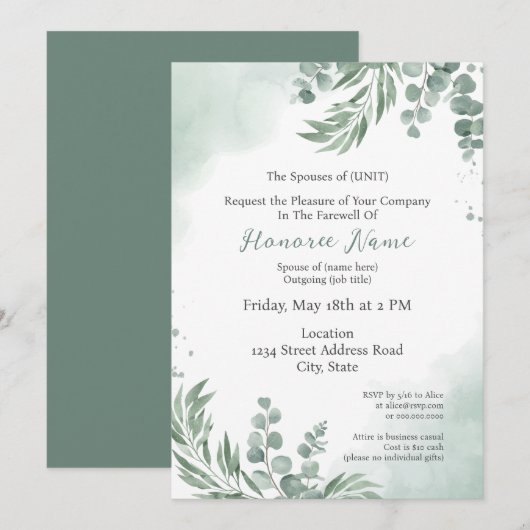 Echtgenote Farewell Digital Download Foliage Kaart (Voorkant / Achterkant)