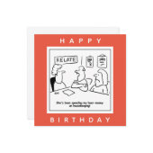 Echtgenote geeft zijn bijengeld uit aan de Cartoon Kaart (Voorkant / Achterkant in situ)