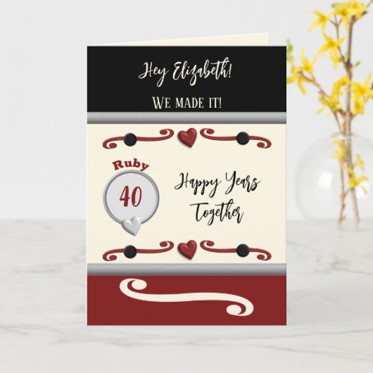 Echtgenote houdt van je ruby 40ste verjaardag zwar kaart (Gele Bloem)