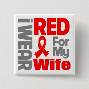 Echtgenote - Ik Draag Red Ribbon Vierkante Button 5,1 Cm