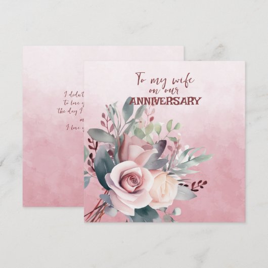 Echtgenote Jubileum Pink Roses Notitiekaartje (Voorkant / Achterkant)