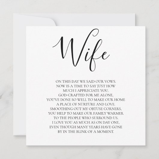 Echtgenote liefdesgedicht van echtgenoot kaart (Voorkant)