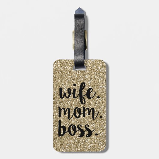 Echtgenote mam Boss Glitter Gold bagagelabel (Achterkant verticaal)