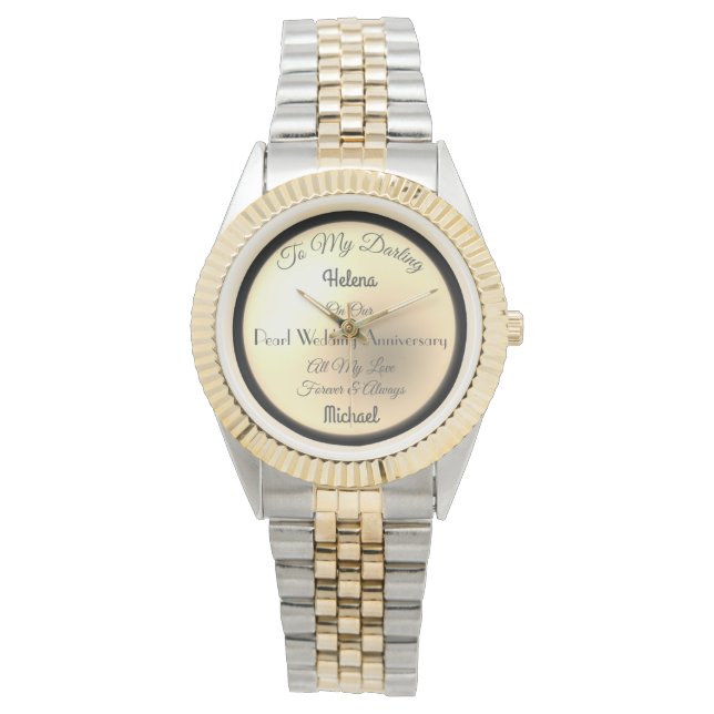 Echtgenote Pearl Wedding Jubileum gepersonaliseerd Horloge (Voorkant)