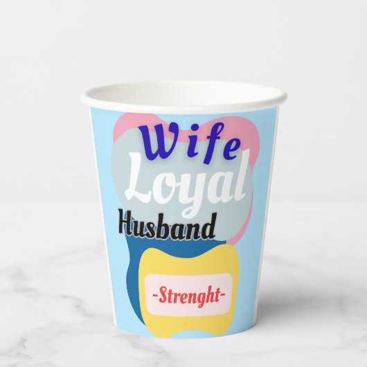 Echtgenote, trouwe echtgenoot, sterkte papieren bekers (Achterkant)