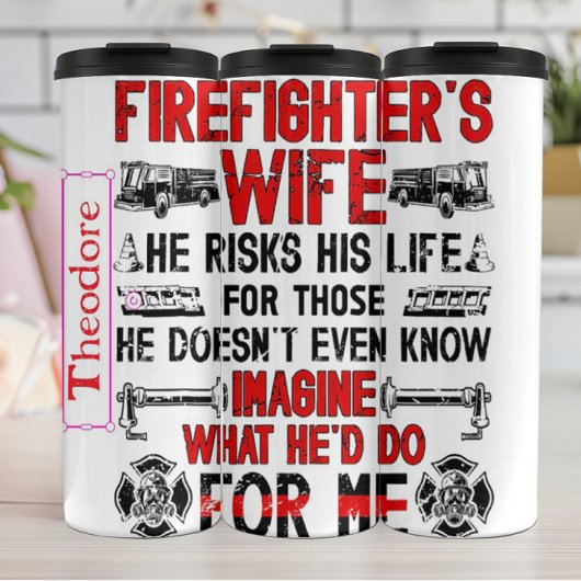 Echtgenote van brandweerman trots slogan thermosbeker