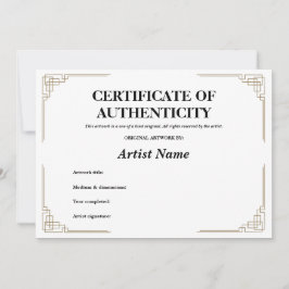 Echtheid van aangepast Gold Art Deco-certificaat Kaart