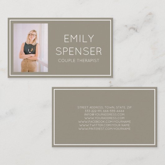 Echtpaar therapeut psycholoog Beige Gray Bordered Visitekaartje (Voorkant / Achterkant)