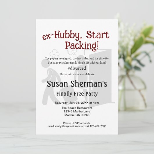 Echtscheiding Feest Viering Ex Hubby Start Verpakk Kaart (Staand voorkant)