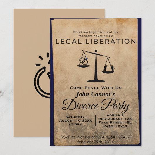 Echtscheiding partij nodigt uit: Juridische bevrij Kaart (Voorkant / Achterkant)