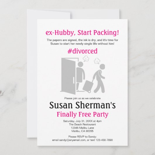 Echtscheiding Party Leuk Grappig Roze Eindelijk Gr Kaart (Voorkant)